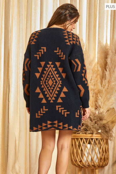 Daisy Navy Cardigan with Rust Pattern