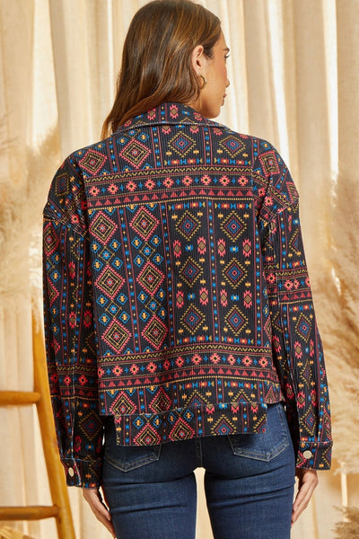 Maisie Black Multi Colored Patterned Corduroy Jacket