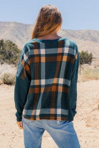 Aurora Plaid Crew Neck Knit Top